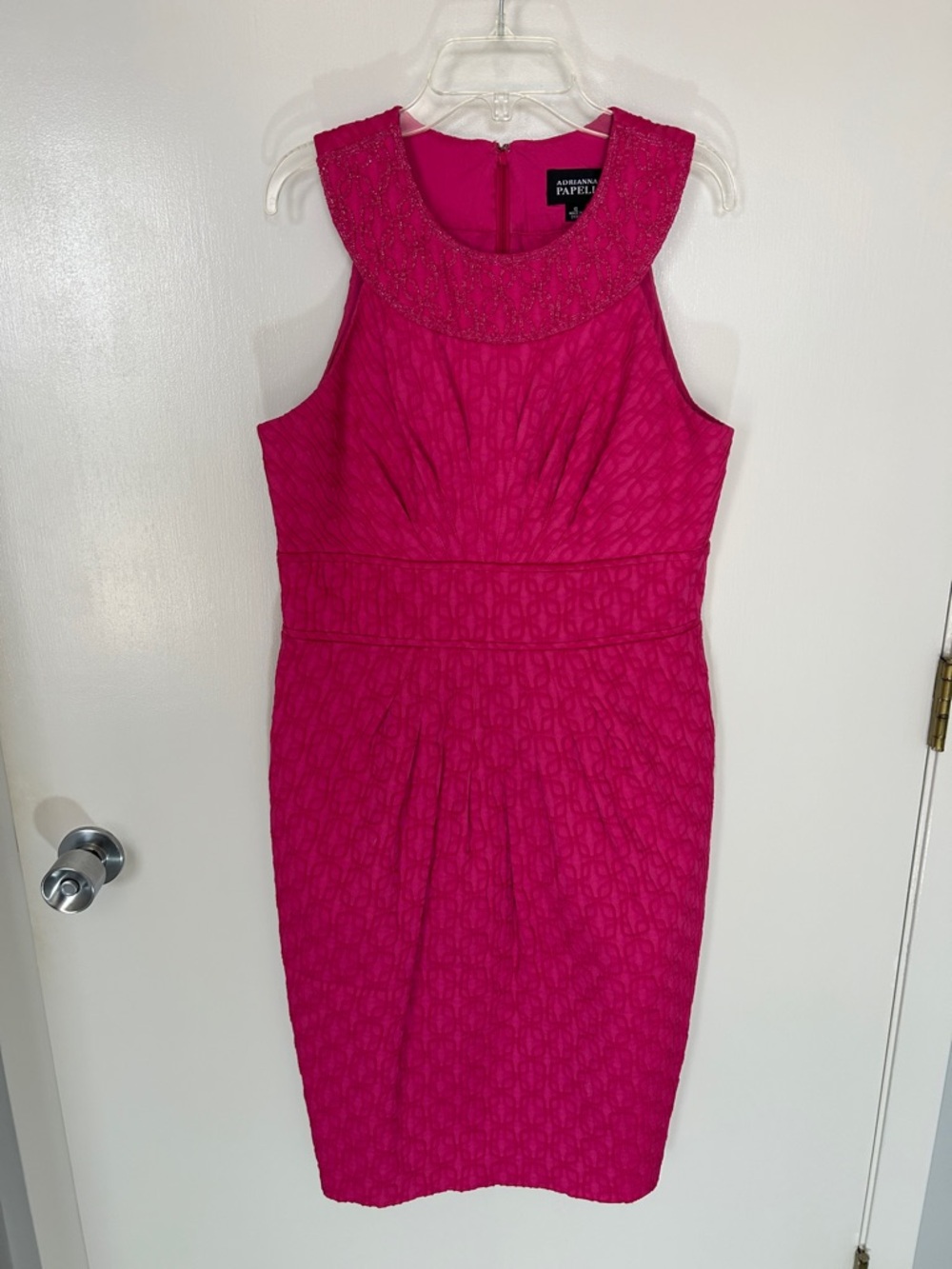 Adrianna Papell Pink Beaded sleeveless cocktail wedding guest Dress, Size 10